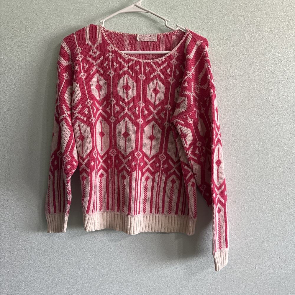 Glamour Knit Rare American 70s Vintage Acrylic Sweater Woman’s L‎ Pink